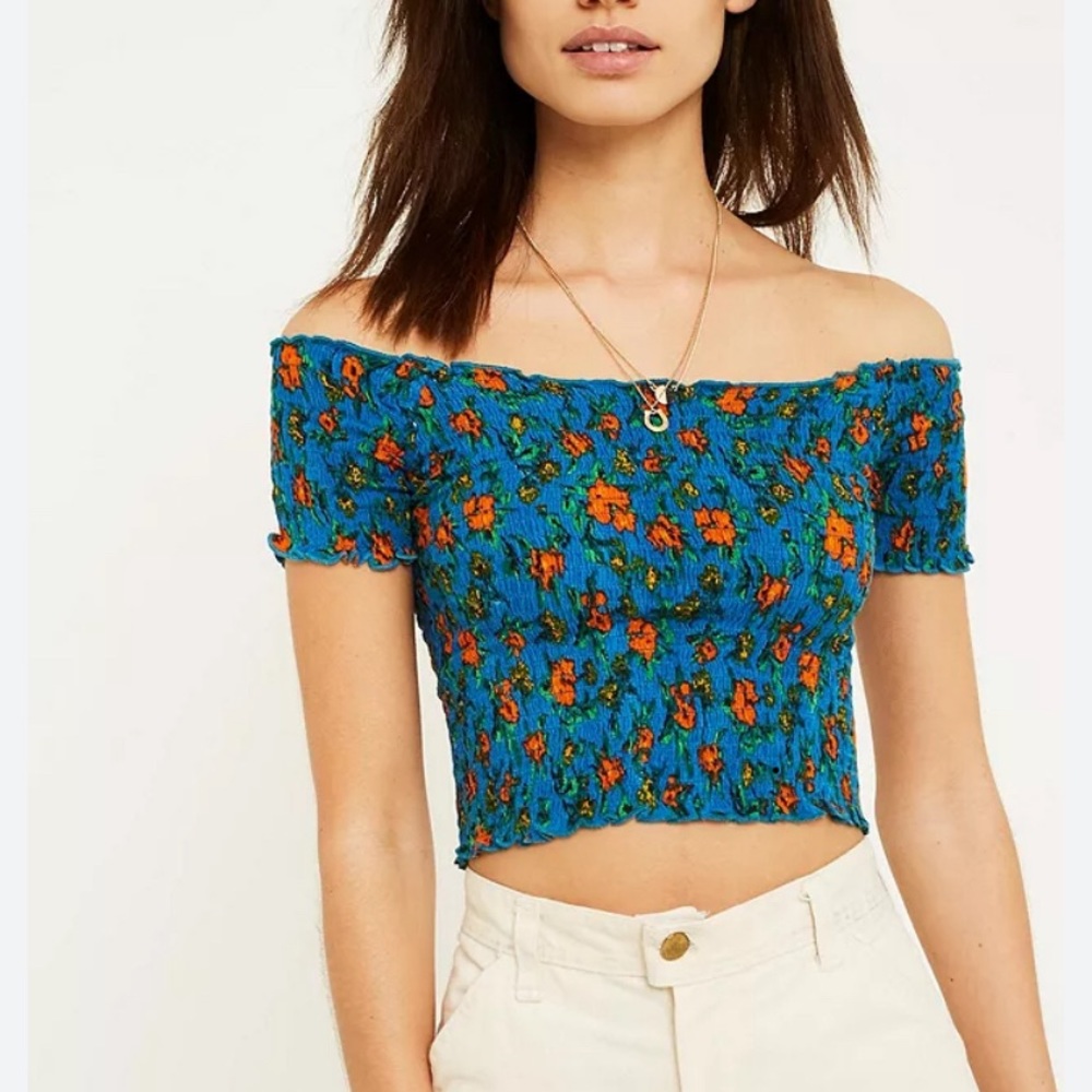 Urban Outfitters UK Blue floral Bardot crop top